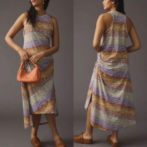 Anthropologie Daily Practice Women Dress Medium Colorful Maxi Ruched Motif - Picture 10 of 14